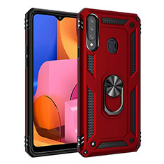 Silicone Matte Finish and Plastic Back Cover Case with Magnetic Finger Ring Stand S01 for Samsung Galaxy A20s Red