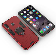 Silicone Matte Finish and Plastic Back Cover Case with Magnetic Finger Ring Stand S01 for Samsung Galaxy A40s Red