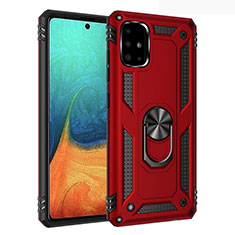 Silicone Matte Finish and Plastic Back Cover Case with Magnetic Finger Ring Stand S01 for Samsung Galaxy A71 5G Red