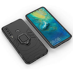 Silicone Matte Finish and Plastic Back Cover Case with Magnetic Finger Ring Stand S01 for Samsung Galaxy A9 (2018) A920 Black