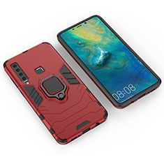 Silicone Matte Finish and Plastic Back Cover Case with Magnetic Finger Ring Stand S01 for Samsung Galaxy A9 (2018) A920 Red