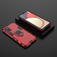 Silicone Matte Finish and Plastic Back Cover Case with Magnetic Finger Ring Stand S01 for Samsung Galaxy M02s Red