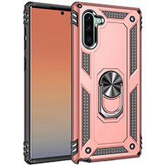 Silicone Matte Finish and Plastic Back Cover Case with Magnetic Finger Ring Stand S01 for Samsung Galaxy Note 10 5G Rose Gold