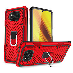 Silicone Matte Finish and Plastic Back Cover Case with Magnetic Finger Ring Stand S01 for Xiaomi Poco X3 Pro Red