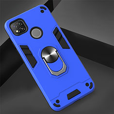 Silicone Matte Finish and Plastic Back Cover Case with Magnetic Finger Ring Stand S01 for Xiaomi Redmi 9 India Blue