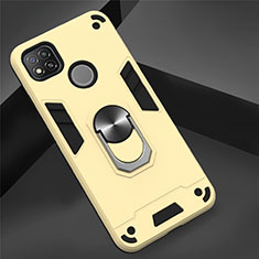 Silicone Matte Finish and Plastic Back Cover Case with Magnetic Finger Ring Stand S01 for Xiaomi Redmi 9 India Gold