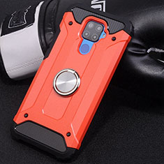 Silicone Matte Finish and Plastic Back Cover Case with Magnetic Finger Ring Stand S02 for Huawei Mate 30 Lite Red