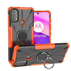 Silicone Matte Finish and Plastic Back Cover Case with Magnetic Finger Ring Stand S02 for Motorola Moto E20 Orange
