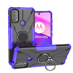 Silicone Matte Finish and Plastic Back Cover Case with Magnetic Finger Ring Stand S02 for Motorola Moto E20 Purple