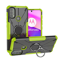 Silicone Matte Finish and Plastic Back Cover Case with Magnetic Finger Ring Stand S02 for Motorola Moto E40 Green