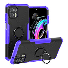 Silicone Matte Finish and Plastic Back Cover Case with Magnetic Finger Ring Stand S02 for Motorola Moto Edge 20 Lite 5G Purple