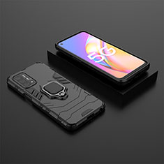 Silicone Matte Finish and Plastic Back Cover Case with Magnetic Finger Ring Stand S02 for OnePlus Nord N200 5G Black
