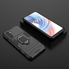Silicone Matte Finish and Plastic Back Cover Case with Magnetic Finger Ring Stand S02 for Oppo K9 Pro 5G Black