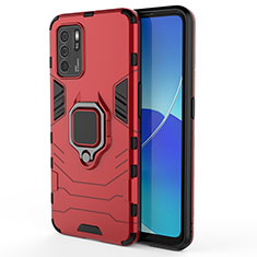 Silicone Matte Finish and Plastic Back Cover Case with Magnetic Finger Ring Stand S02 for Oppo Reno6 Z 5G Red
