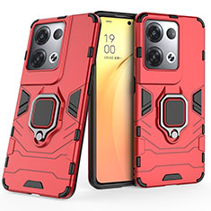 Silicone Matte Finish and Plastic Back Cover Case with Magnetic Finger Ring Stand S02 for Oppo Reno8 Pro 5G Red