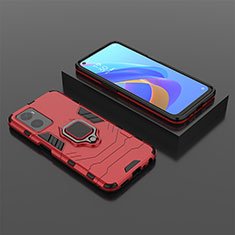 Silicone Matte Finish and Plastic Back Cover Case with Magnetic Finger Ring Stand S02 for Realme 9i 4G Red