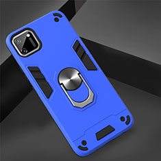 Silicone Matte Finish and Plastic Back Cover Case with Magnetic Finger Ring Stand S02 for Realme C11 Blue