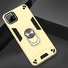 Silicone Matte Finish and Plastic Back Cover Case with Magnetic Finger Ring Stand S02 for Realme C11 Gold