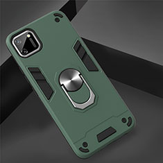 Silicone Matte Finish and Plastic Back Cover Case with Magnetic Finger Ring Stand S02 for Realme C11 Midnight Green