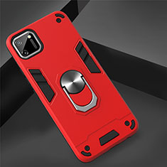 Silicone Matte Finish and Plastic Back Cover Case with Magnetic Finger Ring Stand S02 for Realme C11 Red