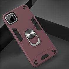 Silicone Matte Finish and Plastic Back Cover Case with Magnetic Finger Ring Stand S02 for Realme C11 Red Wine