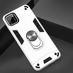 Silicone Matte Finish and Plastic Back Cover Case with Magnetic Finger Ring Stand S02 for Realme C11 Silver