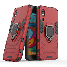 Silicone Matte Finish and Plastic Back Cover Case with Magnetic Finger Ring Stand S02 for Samsung Galaxy A2 Core A260F A260G Red