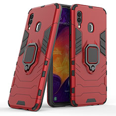 Silicone Matte Finish and Plastic Back Cover Case with Magnetic Finger Ring Stand S02 for Samsung Galaxy A30 Red
