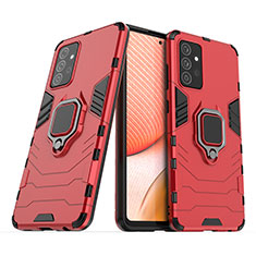 Silicone Matte Finish and Plastic Back Cover Case with Magnetic Finger Ring Stand S02 for Samsung Galaxy A72 5G Red