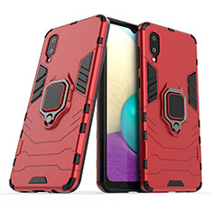 Silicone Matte Finish and Plastic Back Cover Case with Magnetic Finger Ring Stand S02 for Samsung Galaxy M02 Red