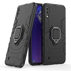 Silicone Matte Finish and Plastic Back Cover Case with Magnetic Finger Ring Stand S02 for Samsung Galaxy M10 Black
