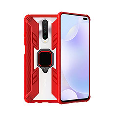 Silicone Matte Finish and Plastic Back Cover Case with Magnetic Finger Ring Stand S02 for Xiaomi Poco X2 Red