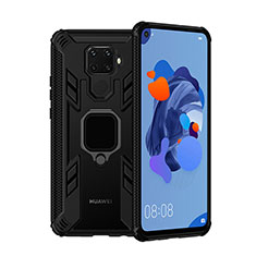 Silicone Matte Finish and Plastic Back Cover Case with Magnetic Finger Ring Stand S03 for Huawei Nova 5z Black