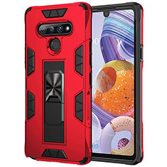 Silicone Matte Finish and Plastic Back Cover Case with Magnetic Finger Ring Stand S03 for LG Stylo 6 Red