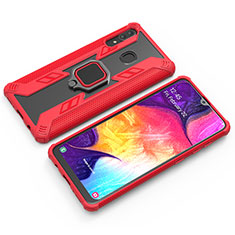Silicone Matte Finish and Plastic Back Cover Case with Magnetic Finger Ring Stand S03 for Samsung Galaxy A30 Red