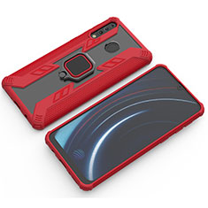 Silicone Matte Finish and Plastic Back Cover Case with Magnetic Finger Ring Stand S03 for Samsung Galaxy A40s Red