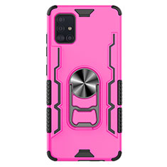 Silicone Matte Finish and Plastic Back Cover Case with Magnetic Finger Ring Stand S03 for Samsung Galaxy A51 5G Pink