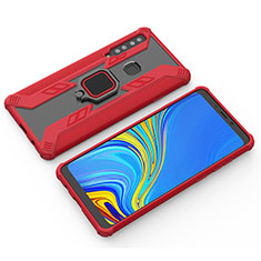 Silicone Matte Finish and Plastic Back Cover Case with Magnetic Finger Ring Stand S03 for Samsung Galaxy A9 (2018) A920 Red