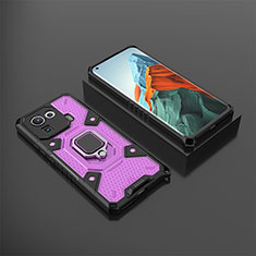 Silicone Matte Finish and Plastic Back Cover Case with Magnetic Finger Ring Stand S03 for Xiaomi Mi 11 Pro 5G Purple