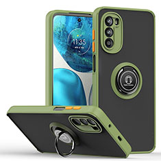 Silicone Matte Finish and Plastic Back Cover Case with Magnetic Finger Ring Stand S04 for Motorola Moto Edge (2022) 5G Green