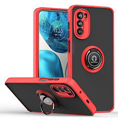 Silicone Matte Finish and Plastic Back Cover Case with Magnetic Finger Ring Stand S04 for Motorola Moto Edge (2022) 5G Red