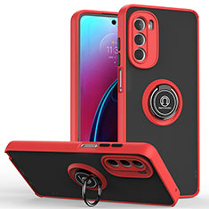 Silicone Matte Finish and Plastic Back Cover Case with Magnetic Finger Ring Stand S04 for Motorola Moto G Stylus (2022) 5G Red