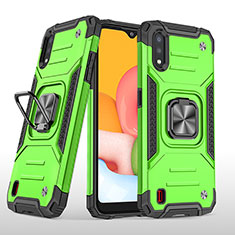 Silicone Matte Finish and Plastic Back Cover Case with Magnetic Finger Ring Stand S04 for Samsung Galaxy A01 SM-A015 Green