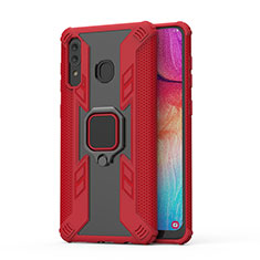 Silicone Matte Finish and Plastic Back Cover Case with Magnetic Finger Ring Stand S04 for Samsung Galaxy A30 Red
