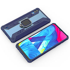 Silicone Matte Finish and Plastic Back Cover Case with Magnetic Finger Ring Stand S04 for Samsung Galaxy M10 Blue