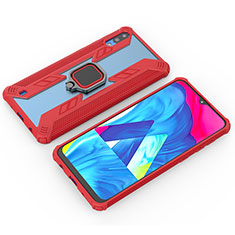 Silicone Matte Finish and Plastic Back Cover Case with Magnetic Finger Ring Stand S04 for Samsung Galaxy M10 Red