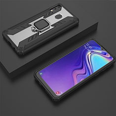 Silicone Matte Finish and Plastic Back Cover Case with Magnetic Finger Ring Stand S04 for Samsung Galaxy M20 Black