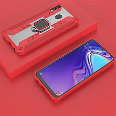Silicone Matte Finish and Plastic Back Cover Case with Magnetic Finger Ring Stand S04 for Samsung Galaxy M20 Red