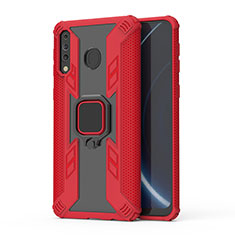 Silicone Matte Finish and Plastic Back Cover Case with Magnetic Finger Ring Stand S04 for Samsung Galaxy M30 Red
