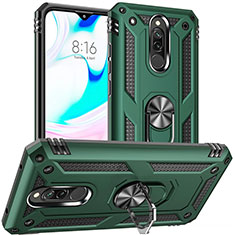 Silicone Matte Finish and Plastic Back Cover Case with Magnetic Finger Ring Stand S04 for Xiaomi Redmi 8 Green